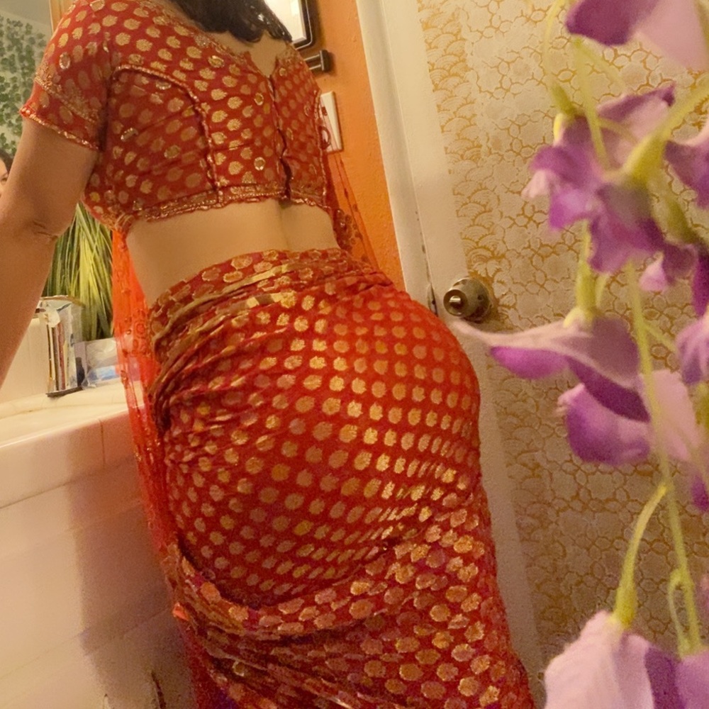 Red saree Indian/Pakistani print embroidered saree